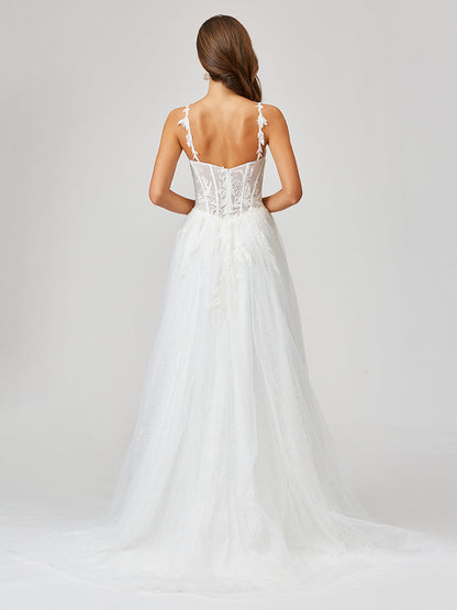 Sheer Bodice Lace Bridal Ballgown