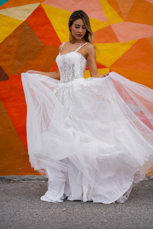 Sheer Bodice Lace Bridal Ballgown