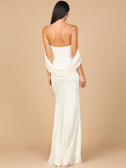 Beaded Gown with Cape Detail