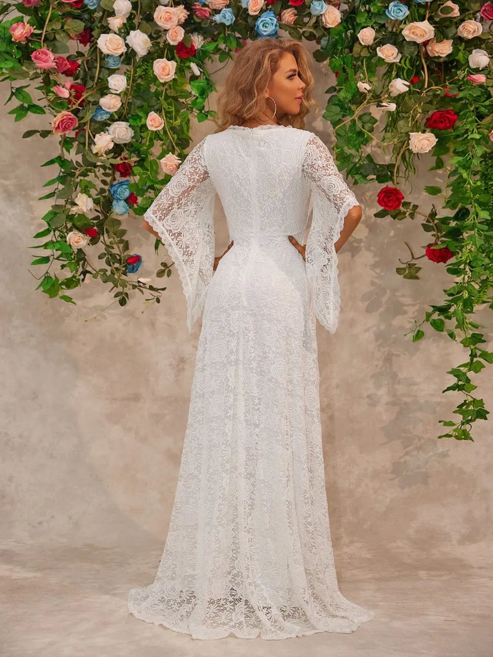Bell Sleeve Lace Wedding Gown