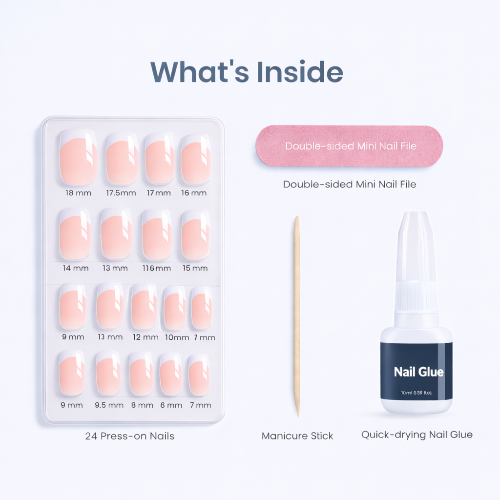 Salon-Style French Tip Press-On Nails - Coffin #034