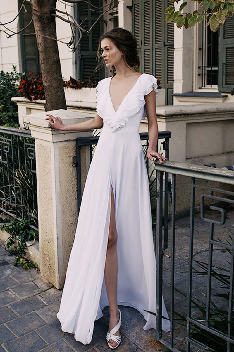 Deep V Neck Backless Wedding Dress