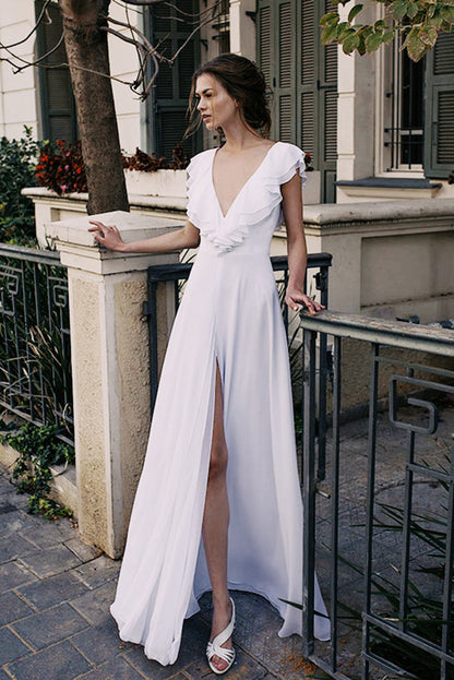 Deep V Neck Backless Wedding Dress
