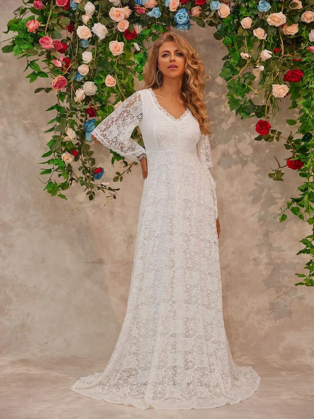 Bell Sleeve Lace Wedding Gown
