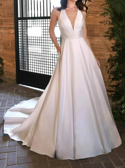 Classic V-neckline Ballgown Wedding Dress