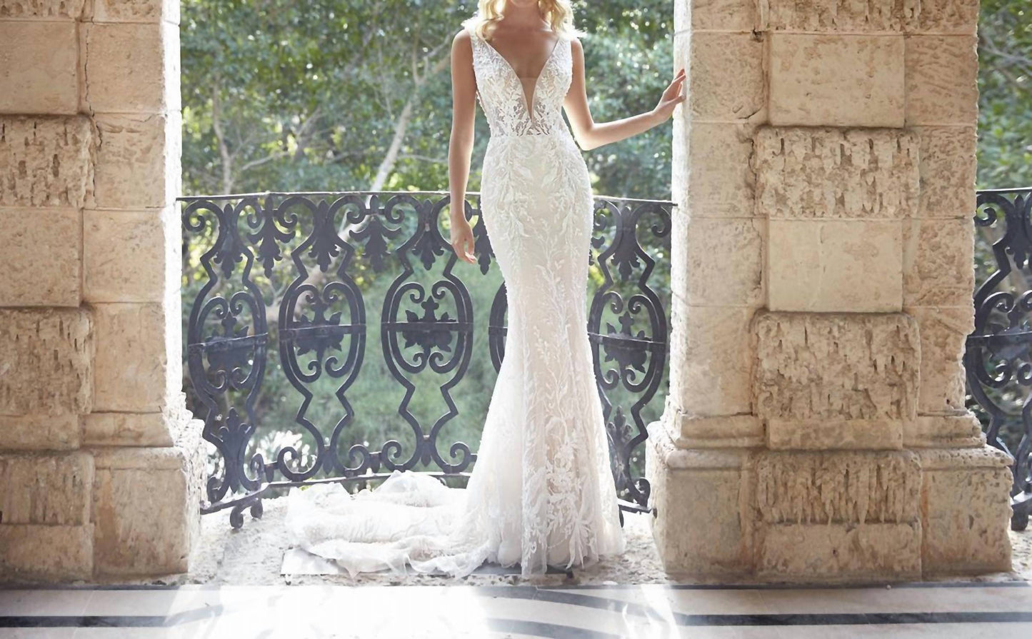 Rena Beaded Lace Sheath Gown