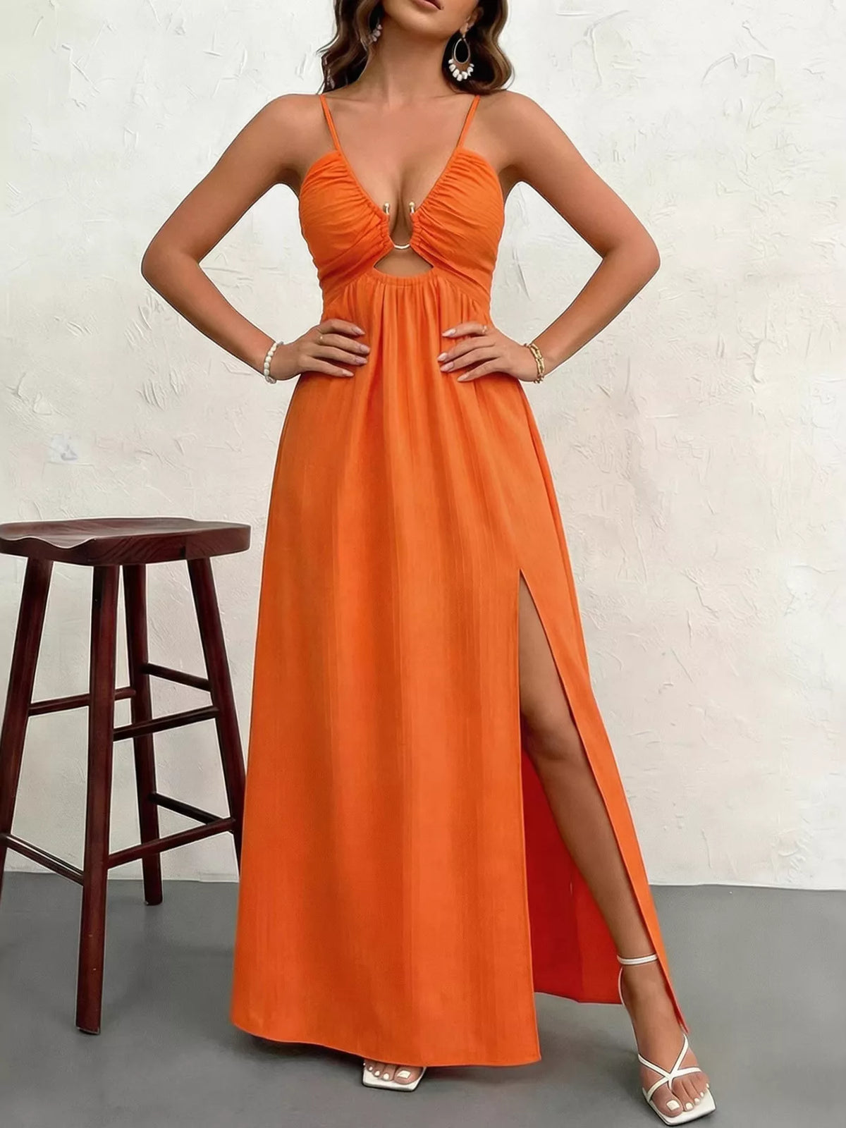 orange cut out maxi dress Cutout Front Slit Backless Colour:Raspberryy Ecom Style:AP1E212279 Nadine Lace-Up Back Maxi Crafted from a sequin