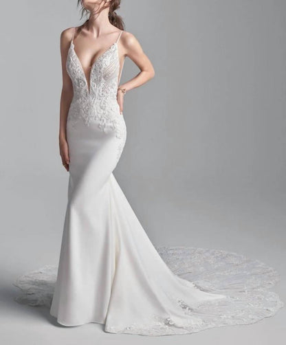 Bracken V Neck Lace Sleeve Wedding Dress