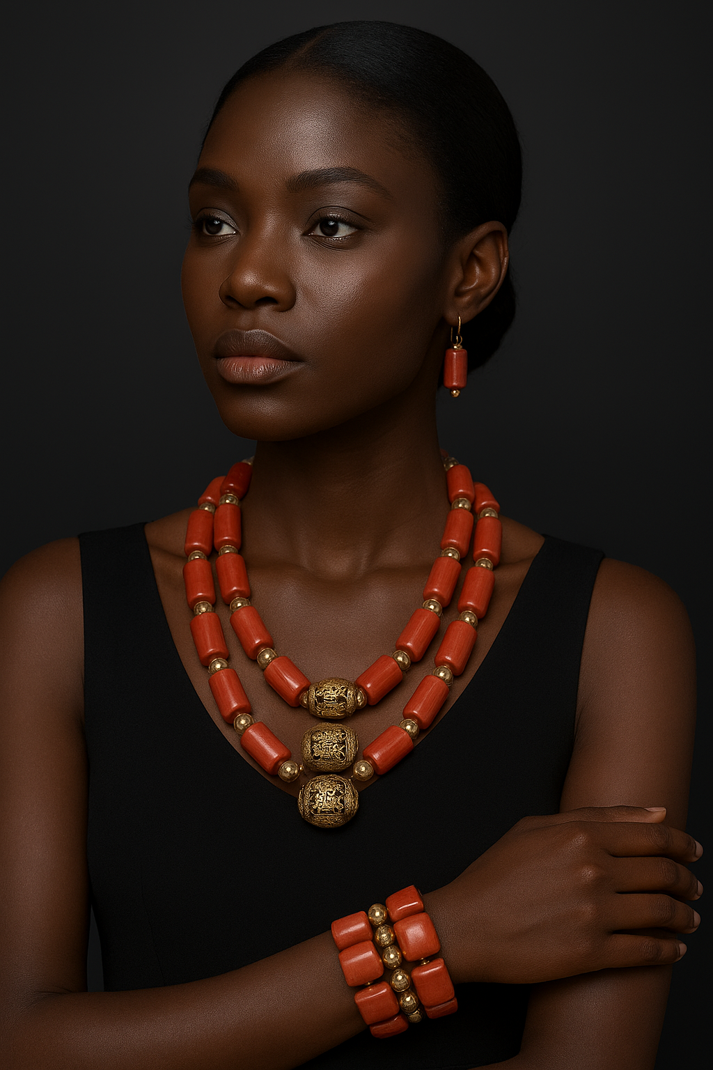 West African Coral beads inspired Necklace Set