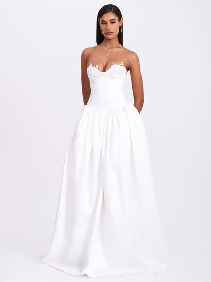 Naila Lace Trim Strapless Drop Waist Wedding Gown