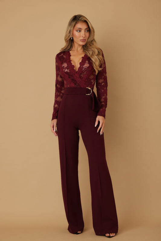 Lace crochet long sleeve jumpsuit for women