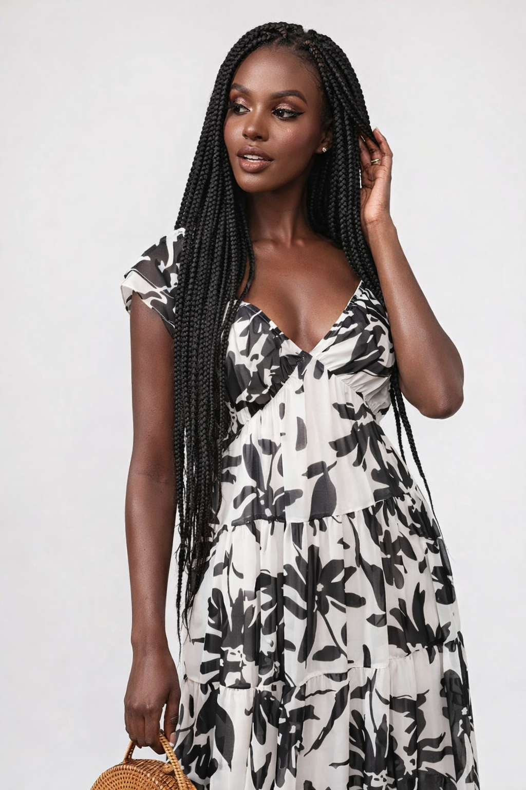 Floral Ruffle Sleeve Tiered Maxi Dress