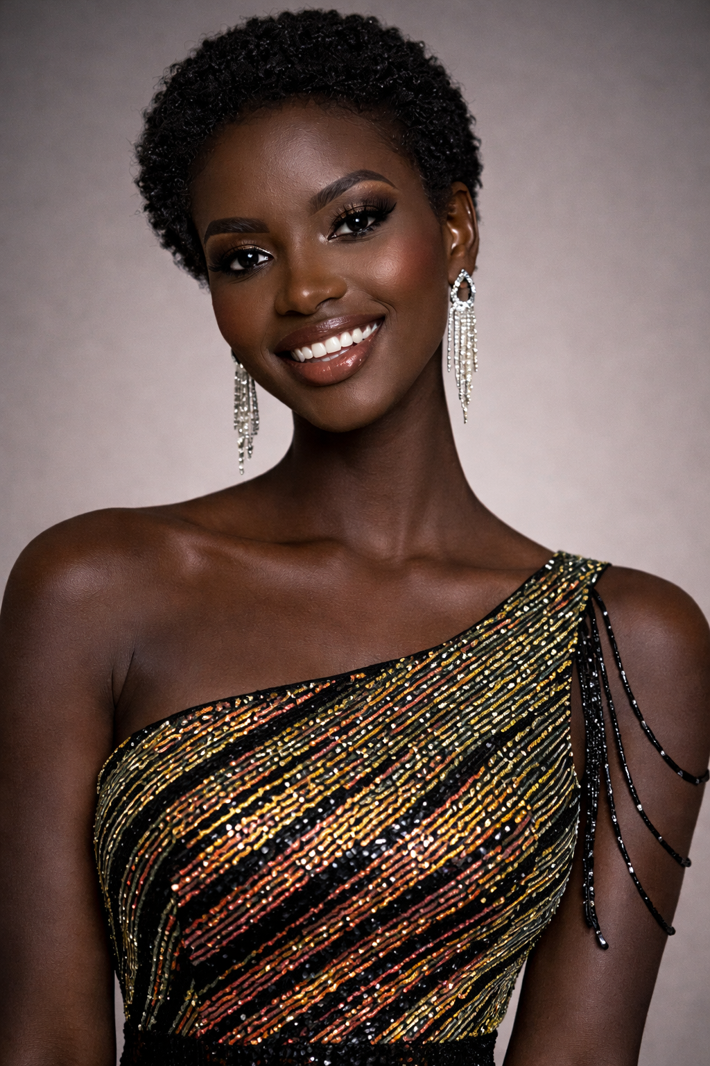 Zebra Sequin One Shoulder Sleeveless Dress