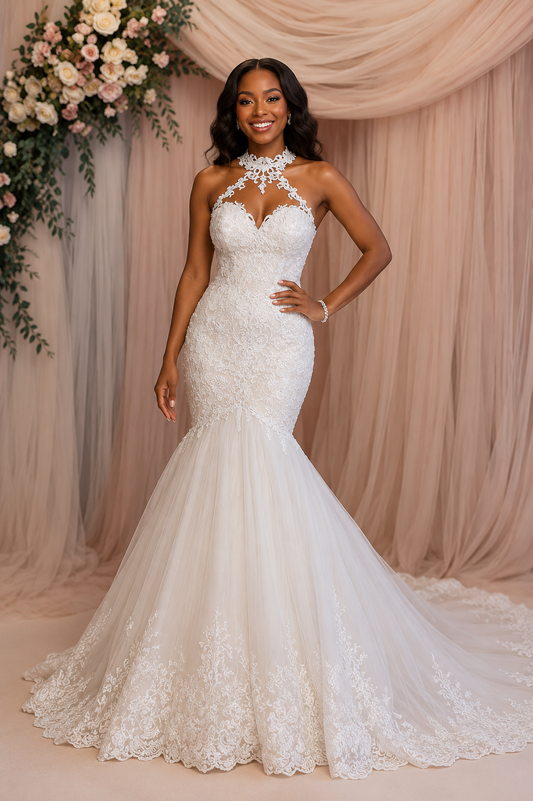 Vintage Lace Beaded Mermaid Wedding Dress