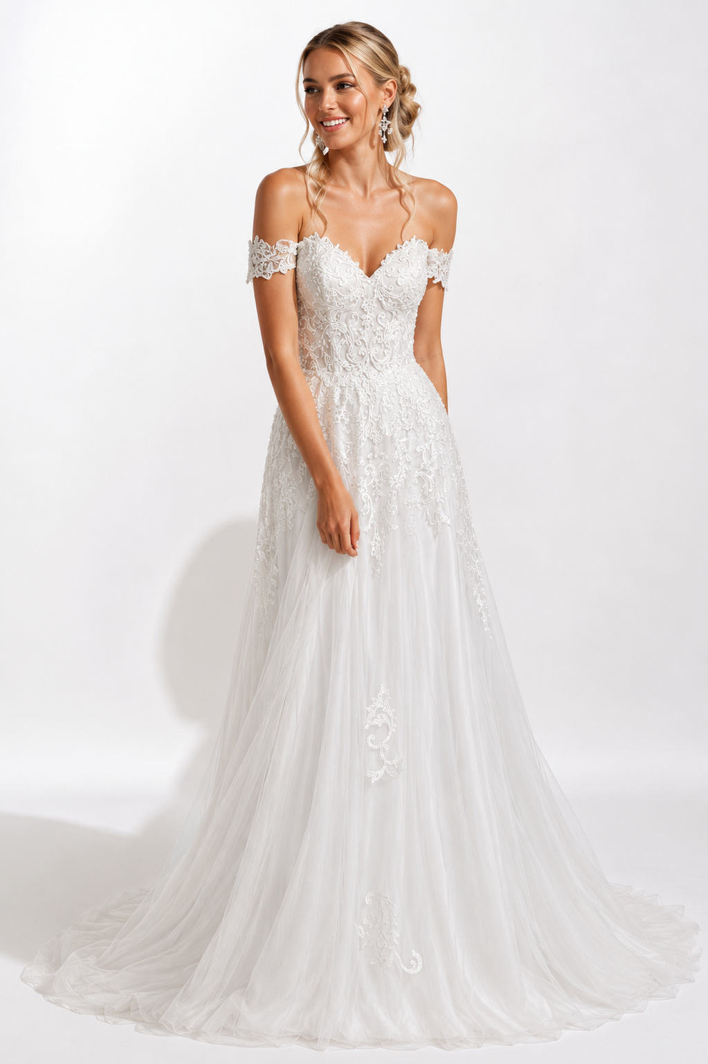 Classic Off-Shoulder Wedding Gown