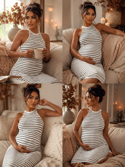 Robe de grossesse rayée avec licou