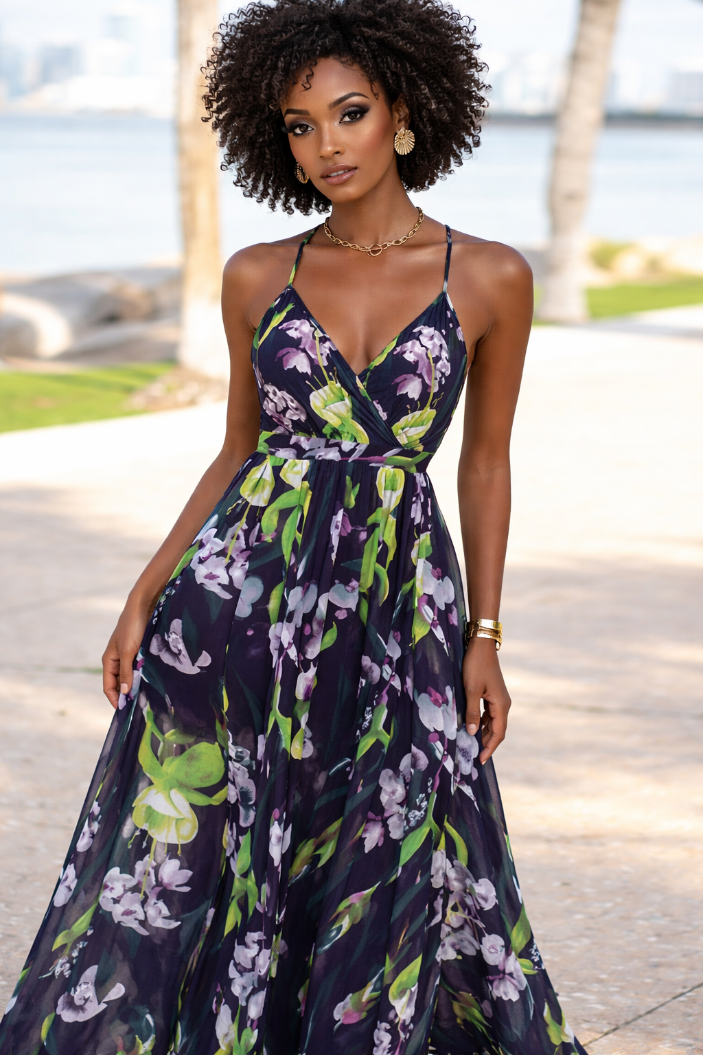 Floral Print Spaghetti Strap Maxi Dress