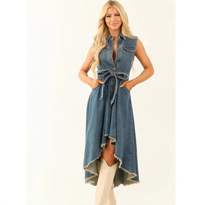 Robe midi femme en jean sans manches