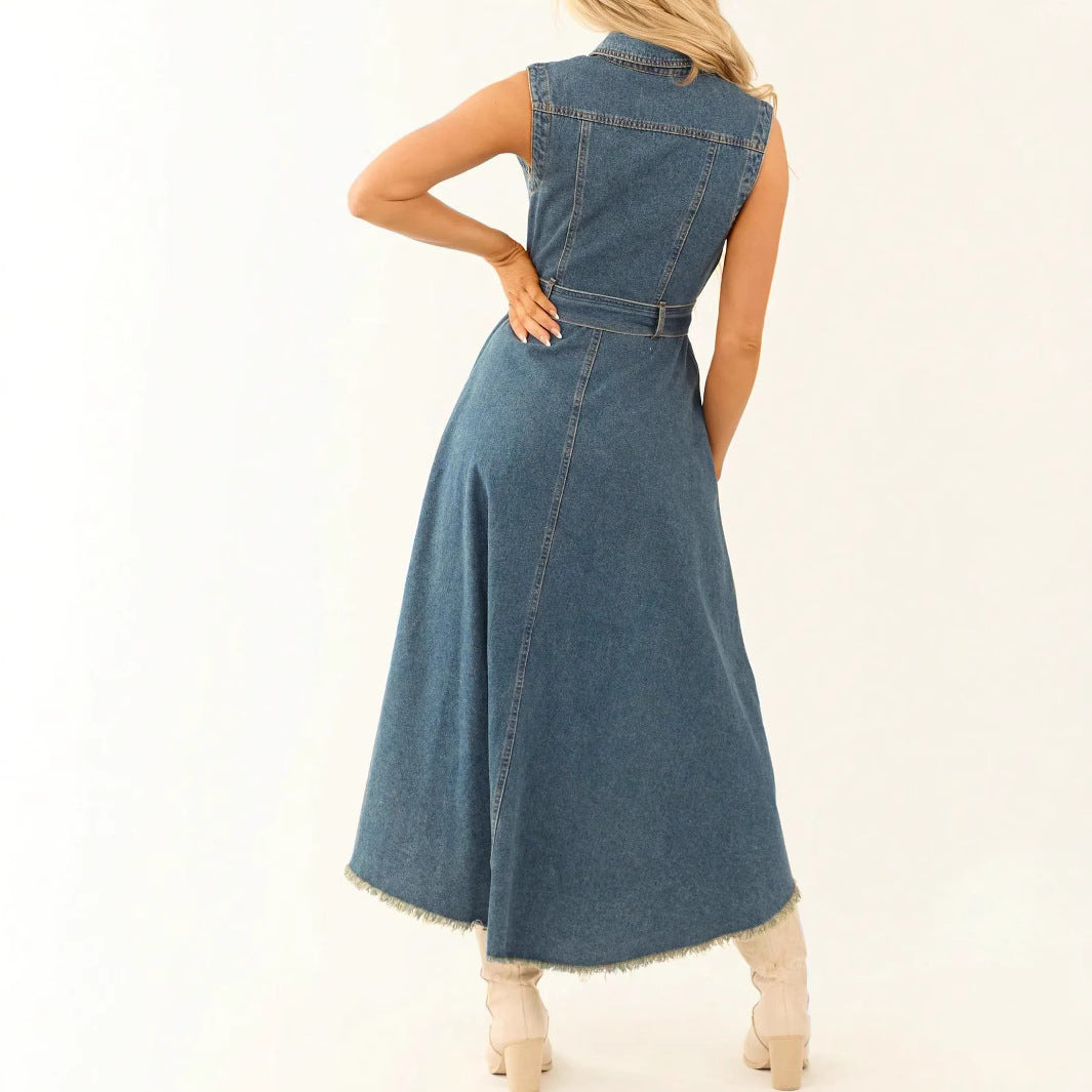 Robe midi femme en jean sans manches