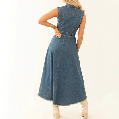 Robe midi femme en jean sans manches