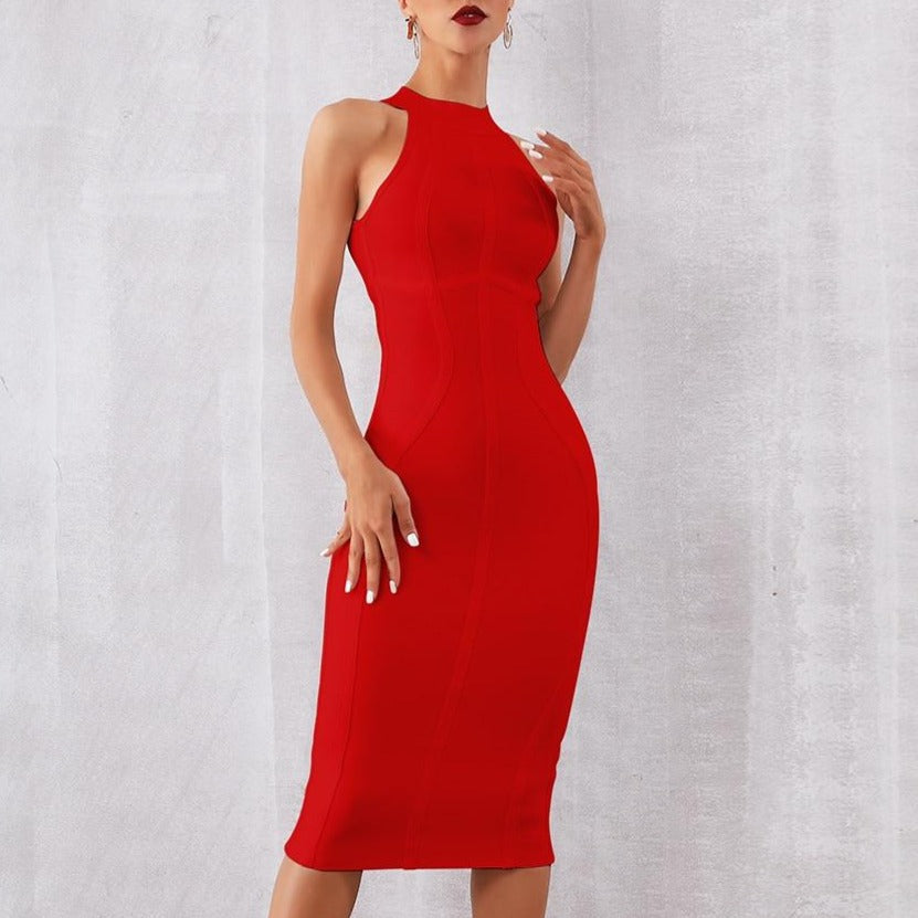 Sleeveless Halter Bandage Midi Dress