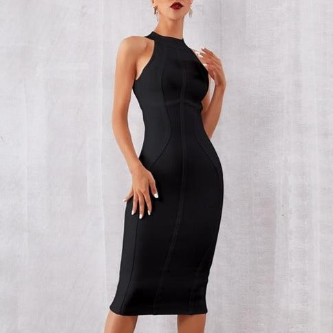 Sleeveless Halter Bandage Midi Dress