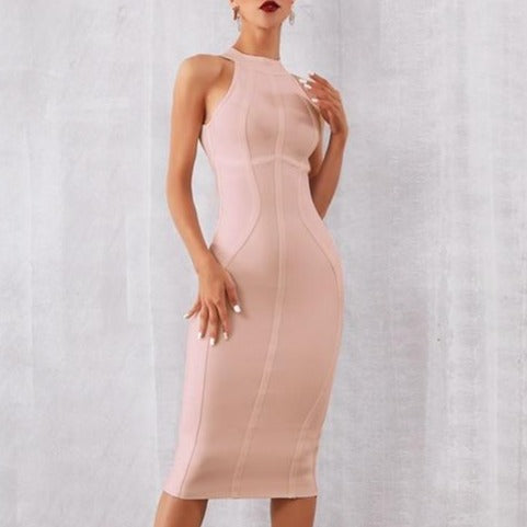 Sleeveless Halter Bandage Midi Dress
