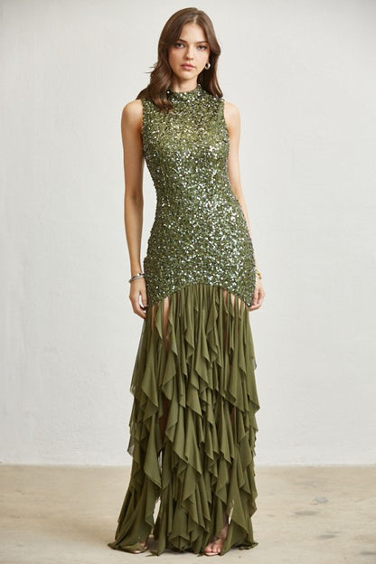 Dazzling Luxe Sequin Drop-Waist Gown
