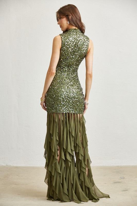 Dazzling Luxe Sequin Drop-Waist Gown