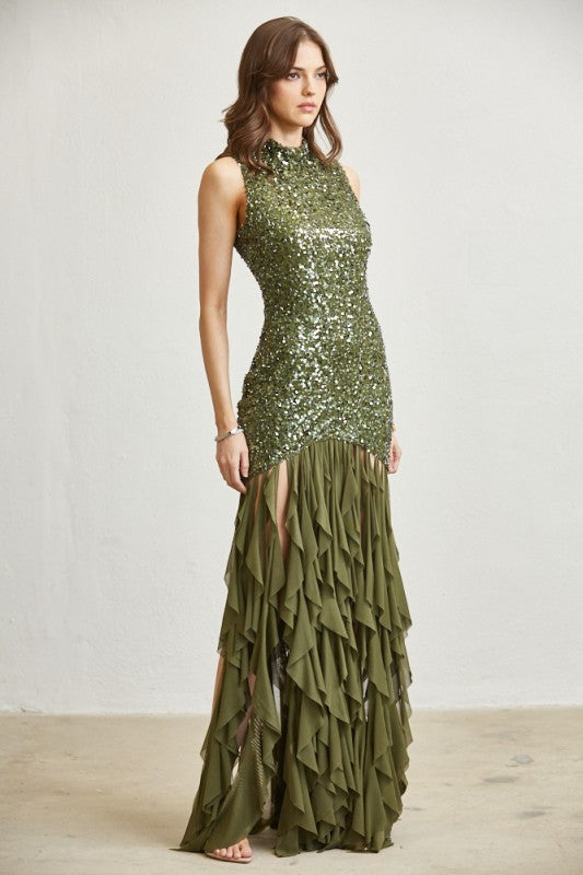 Dazzling Luxe Sequin Drop-Waist Gown