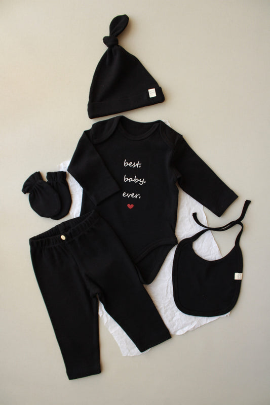 Best Baby Ever Black 5 Piece Newborn Set