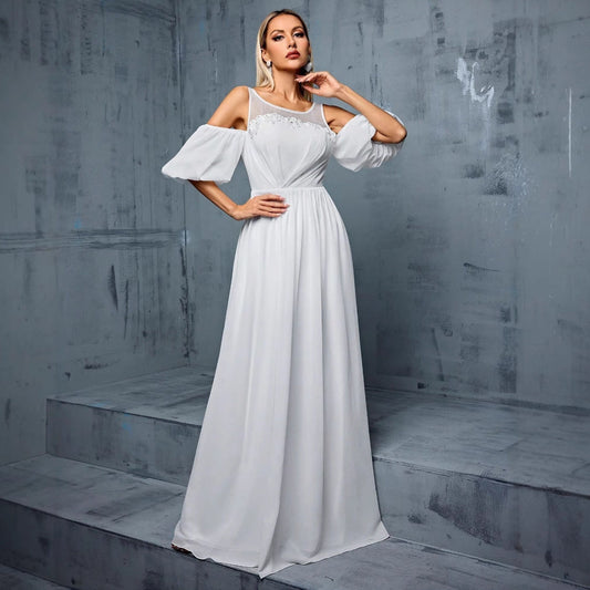 Half Sleeve A-Line Wedding Gown