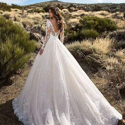 Fairytale Long-Sleeve Lace Wedding Gown