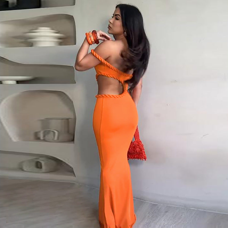 Slim Off-Shoulder Hollow Out Cutout Maxi Dress