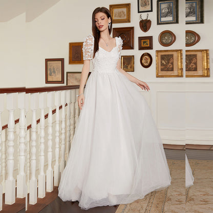 French Pastoral Short Sleeve Wedding Dress