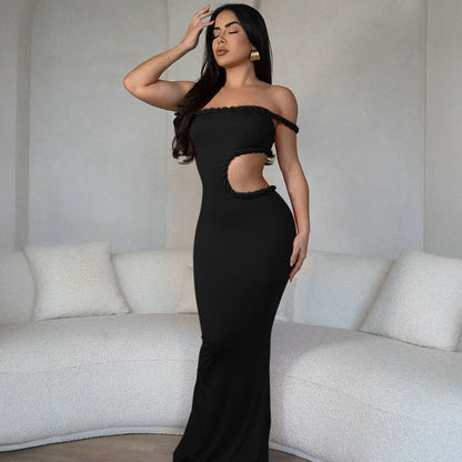 Slim Off-Shoulder Hollow Out Cutout Maxi Dress