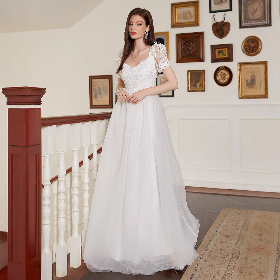 French Pastoral Short Sleeve Wedding Dress