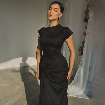 Robe Courte Plissée Lacée à Manches Courtes pour Femme, Coupe Cintrée, Collection Automne
