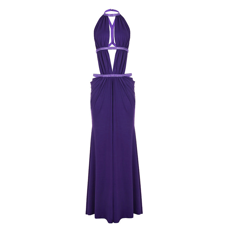 Cutout Halterneck Backless Sequin Dress
