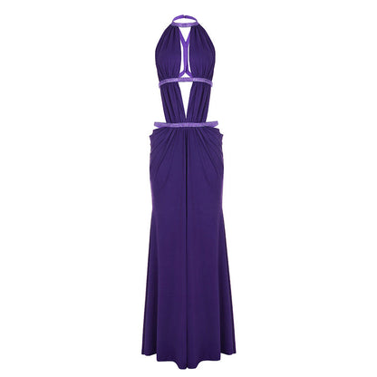 Cutout Halterneck Backless Sequin Dress