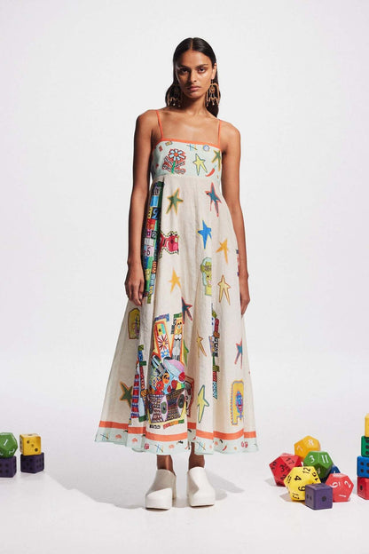 Robe Femme Bretelles Fines Imprimé Floral Lin 9 Couleurs Grande Robe Évasée