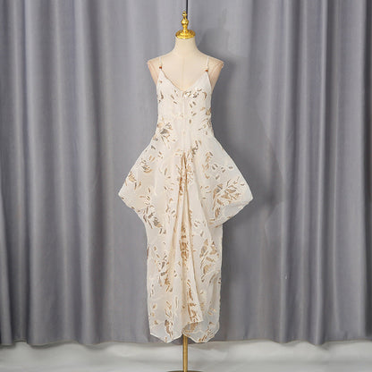 Robe de vacances sans manches à décolleté plongeant en V, avec bretelles et taille cintrée à basque pour femme