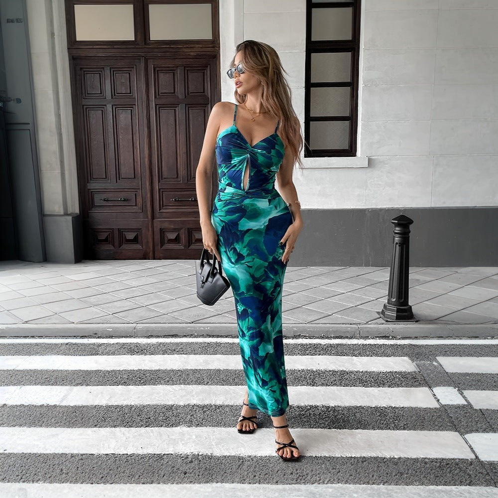 Robe d'été de vacances pour femme, style fourreau, ajourée, imprimée, à fines bretelles