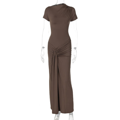 Robe Courte Plissée Lacée à Manches Courtes pour Femme, Coupe Cintrée, Collection Automne