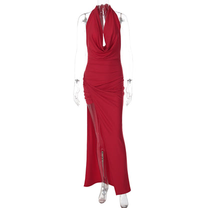 Ruched Plunge High Slit Dress