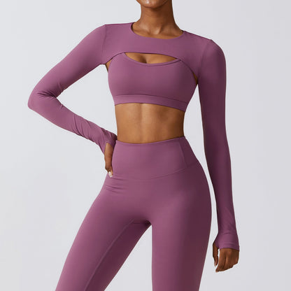 Sollinarry Outer Wear Sports Waistcoat Long Sleeved Shawl Yoga Clothes Nude Feel Workout Clothes Top Running Sports Blouse