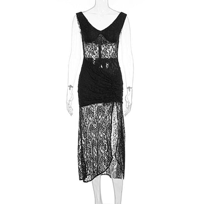 Lace Hollow Out Cutout Split Dress