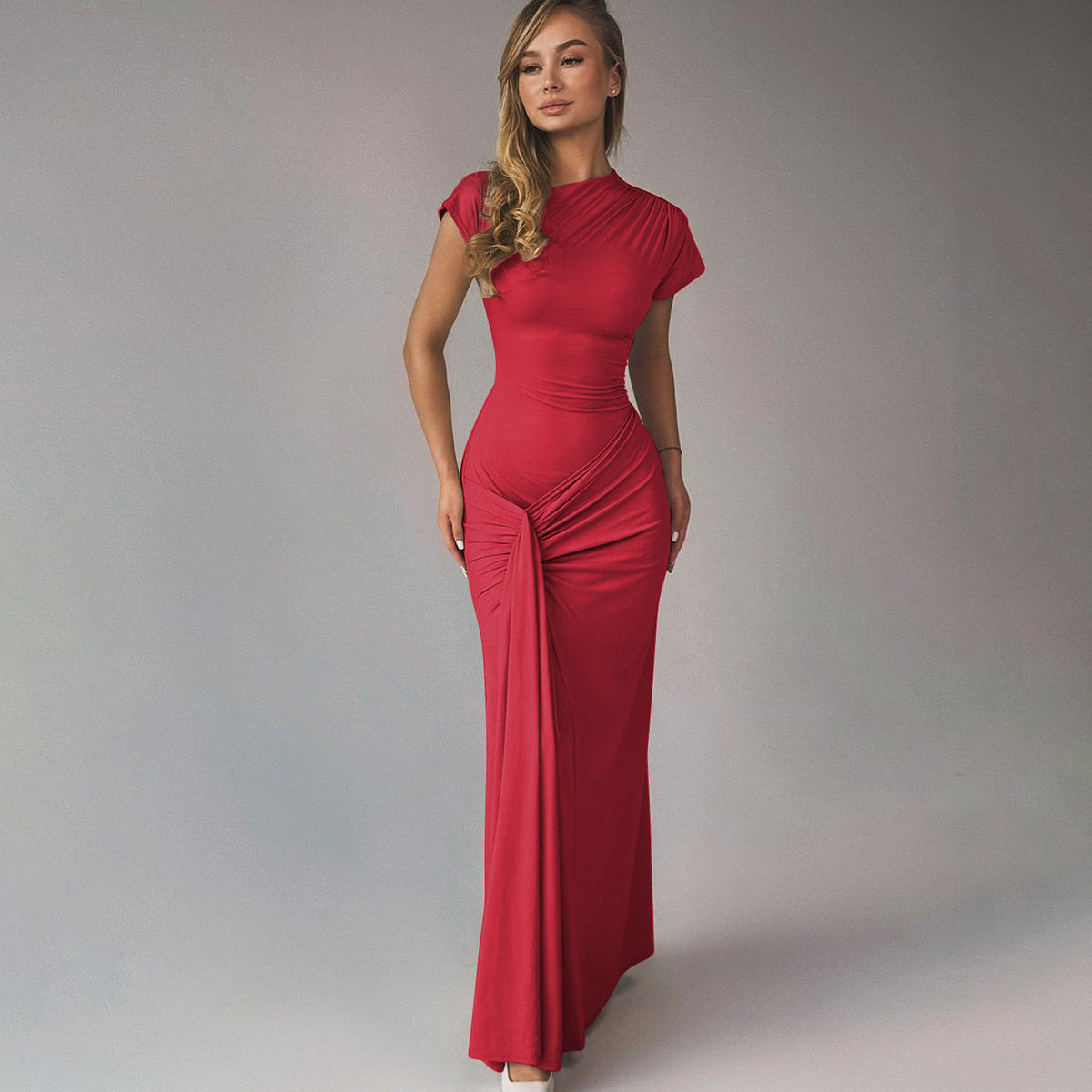 Robe Courte Plissée Lacée à Manches Courtes pour Femme, Coupe Cintrée, Collection Automne