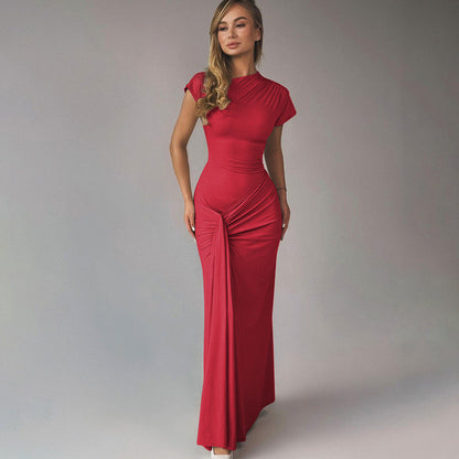 Robe Courte Plissée Lacée à Manches Courtes pour Femme, Coupe Cintrée, Collection Automne