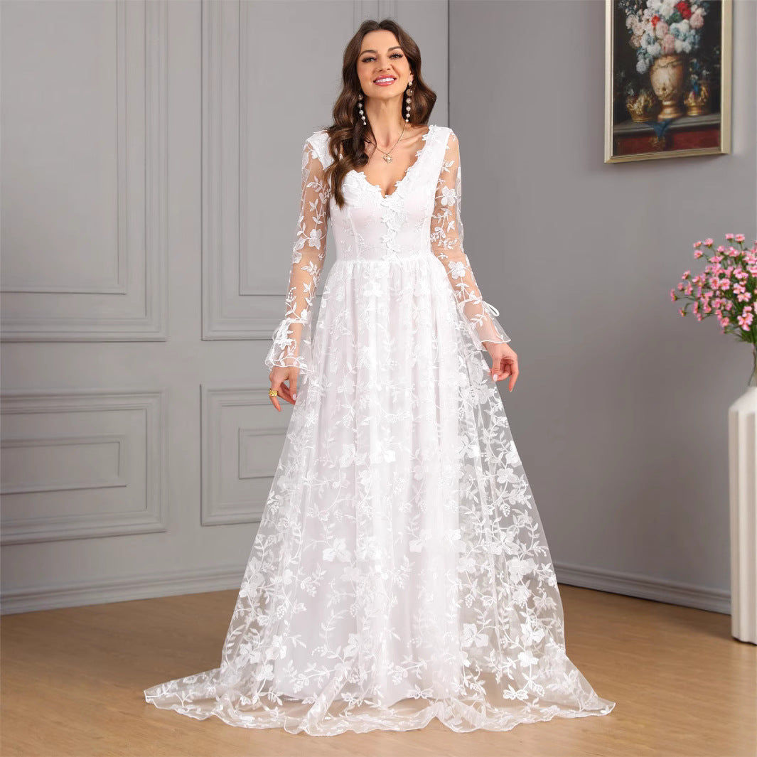 Long Sleeve Swing Wedding Gown